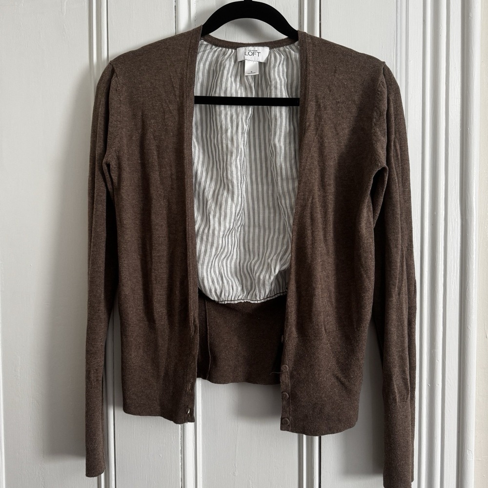 Loft Cardigan Women's Size S Brown with Back Detail‎ Long Sleeve